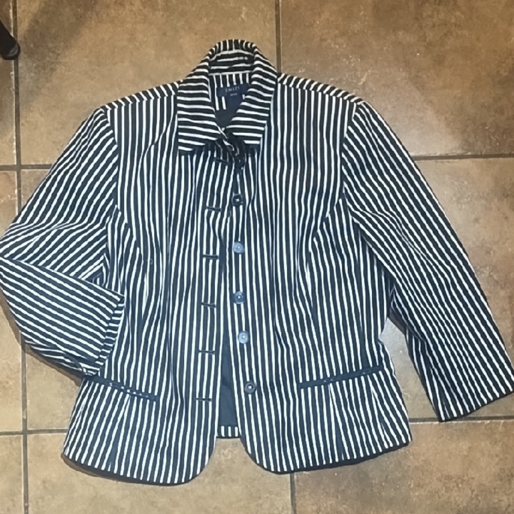 # 0070 Chaps Navy and White Striped Button Front Jacket